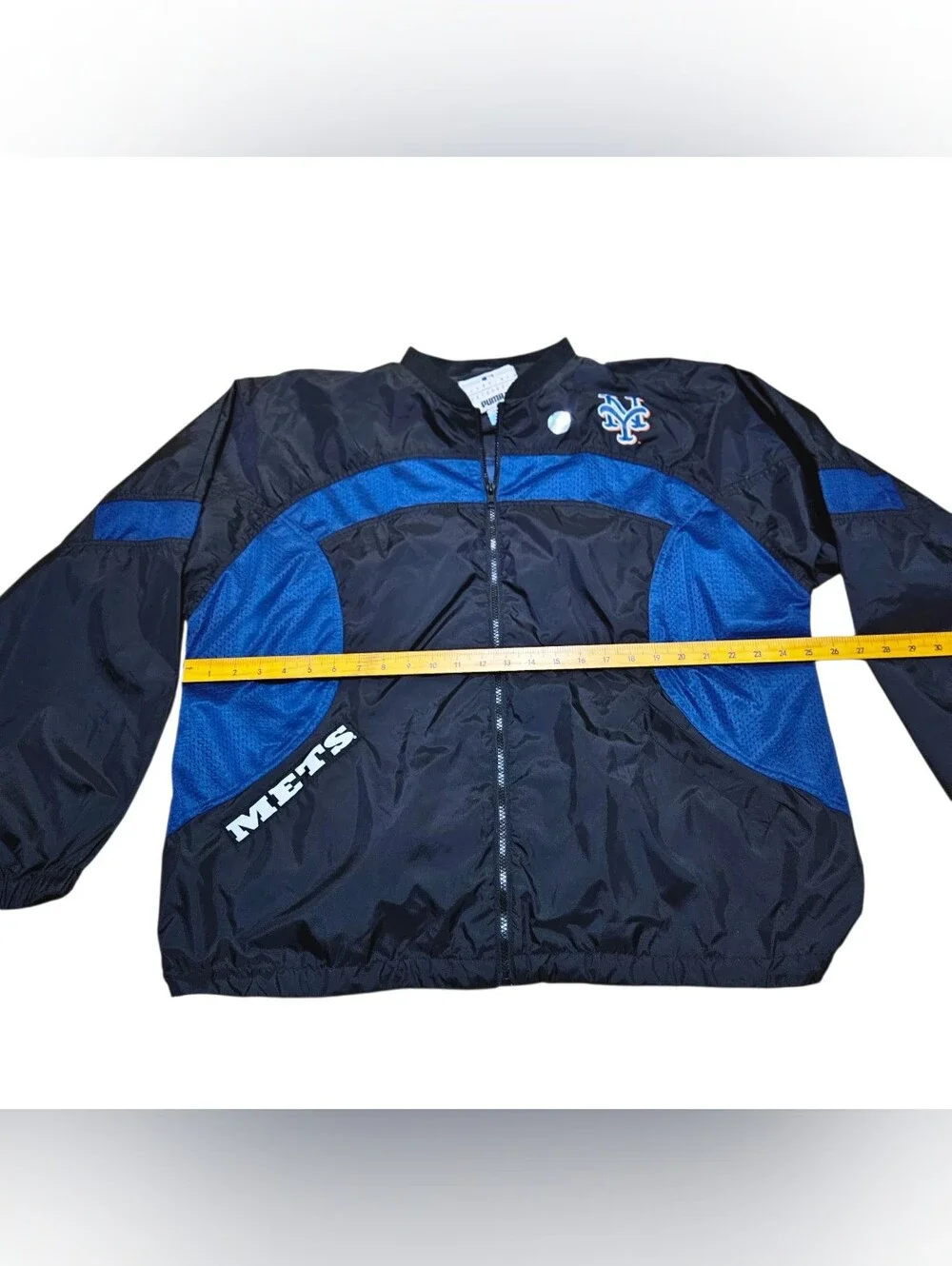 ​Vintage Puma MLB New York Mets Windbreaker Jacket Black Blue Full Zip Large